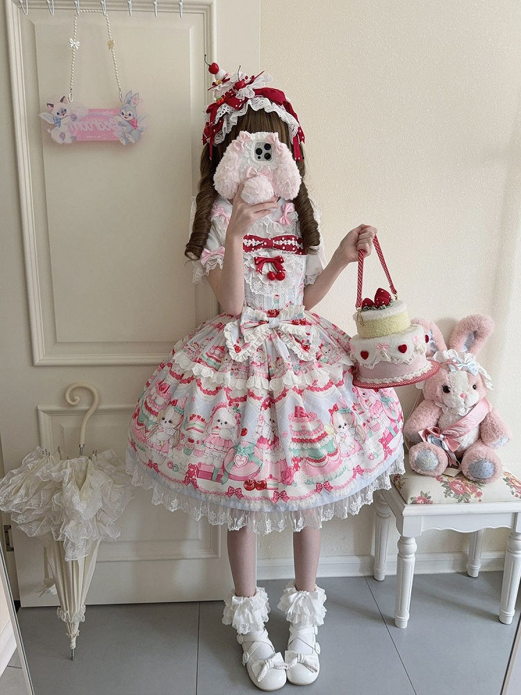 Puppy Sweet Jumper Cute Skirt Bunny Print and Dress Lolita Blue