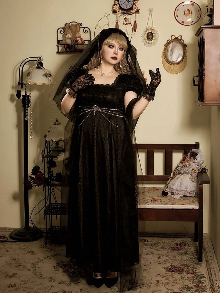 Piece Plus Square Available Vintage One Lolita Elegant Dress Waist Sizes Neckline Empire Black