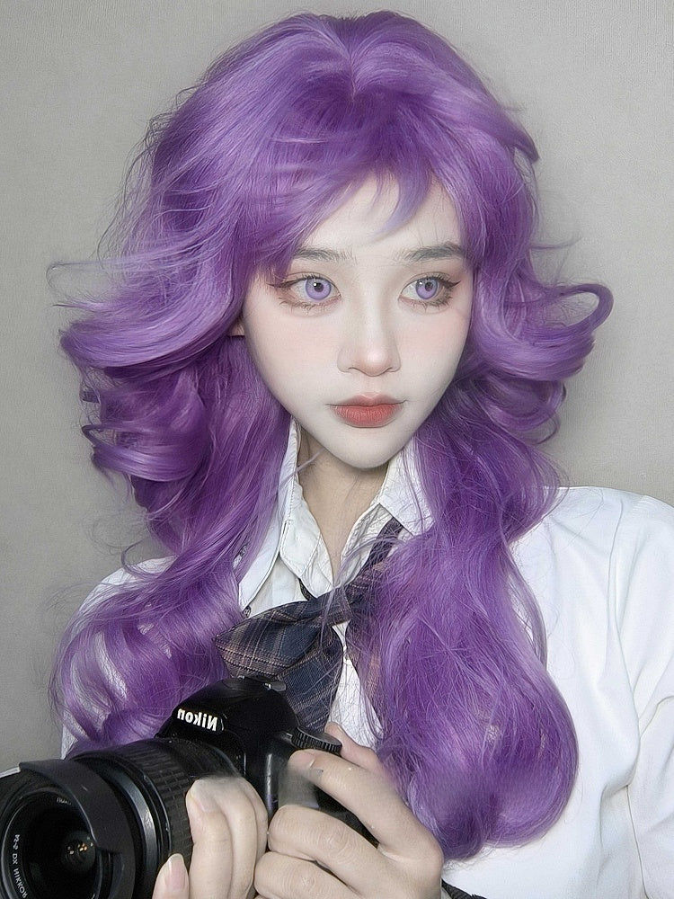Length Wig Air Wavy With Bangs 70CM Purple
