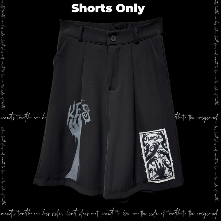 Punk Straight-Leg Shorts Applique Black