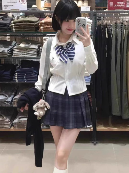 Rock Uniform Muster JK 42CM Plaid Blau Plissee