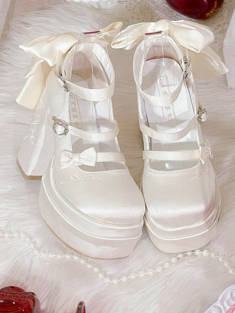 Mary Lolita Platform Bowknot Elegant Janes High Heels White Classic
