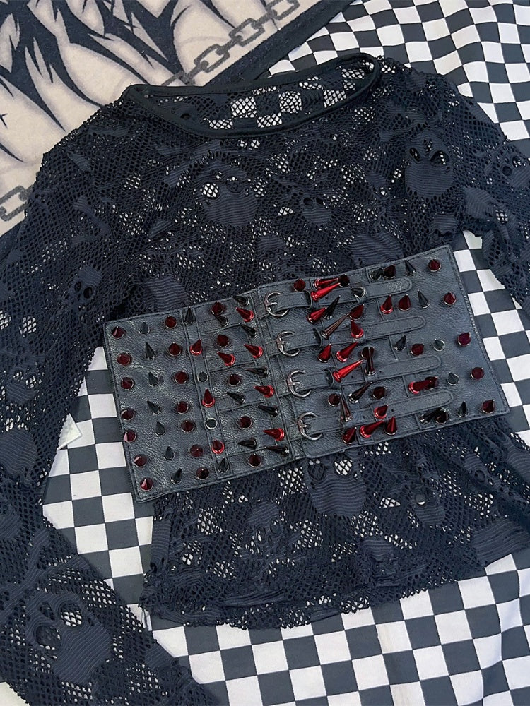 Y2K Roter Nieten Schwarzer Punk Taillengürtel