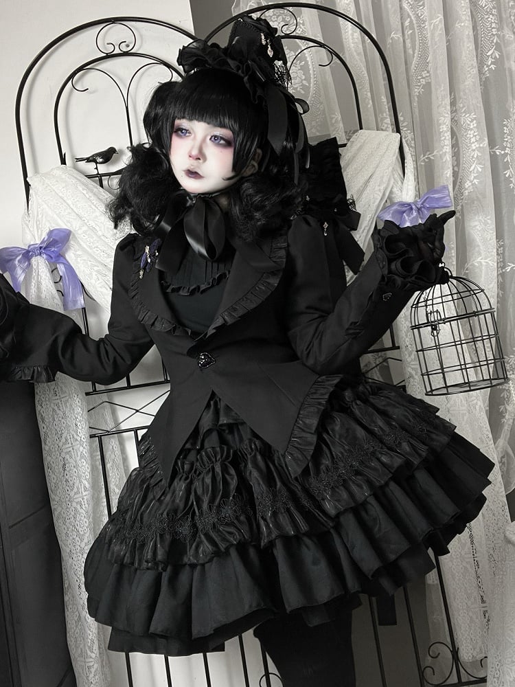 Black Gothic Lolita Butterfly Wings Shaped Hem Blazer
