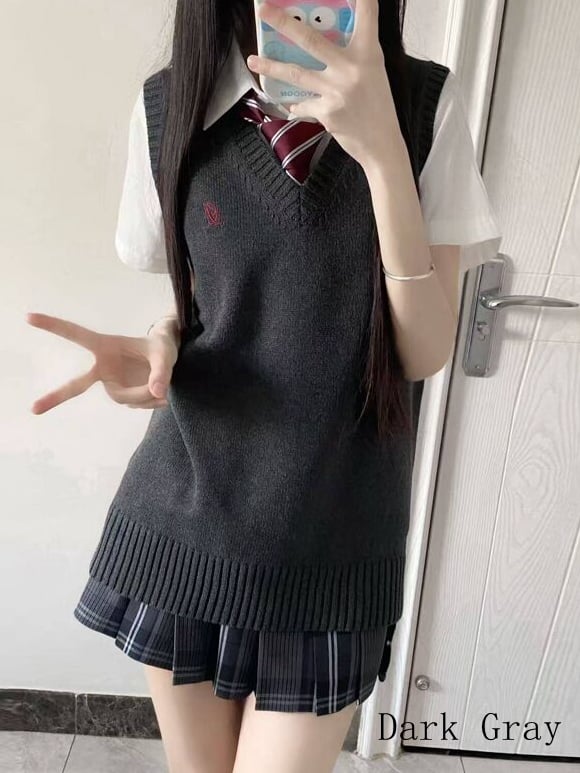 Weste Preppy JK Farbe Uniform Stil Gestrickt 10 V-Ausschnitt Optionen