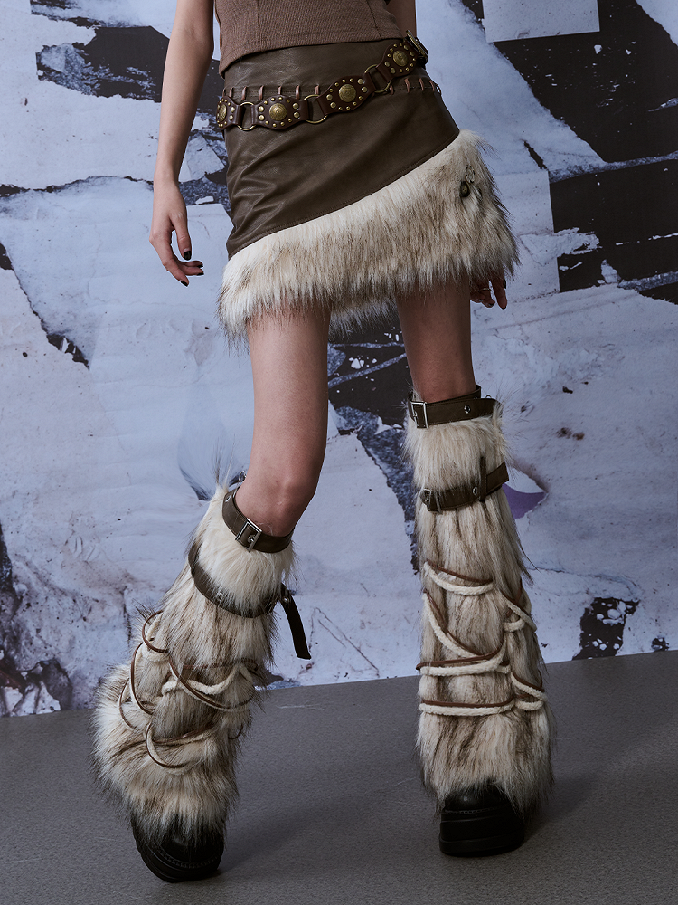 Y2K Warmers Beige Leg White With PU Adjustable Straps