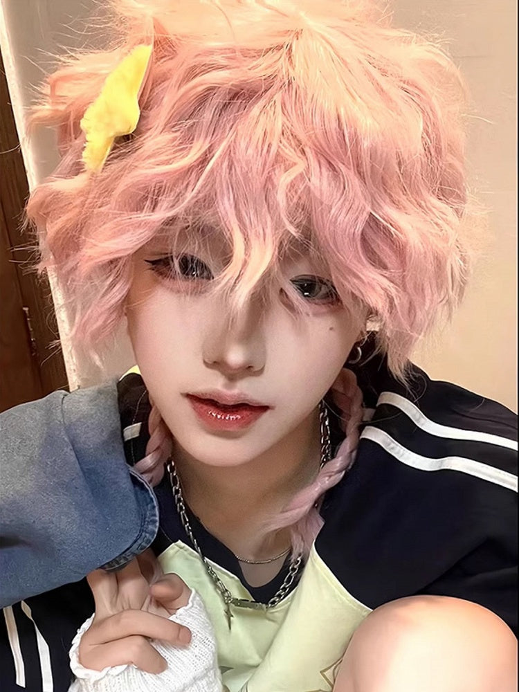 Wig Length With Ouji Pink 38CM Wavy Bangs Style