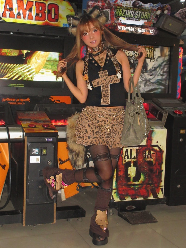 Y2K レオパード柄 ティアードスカート