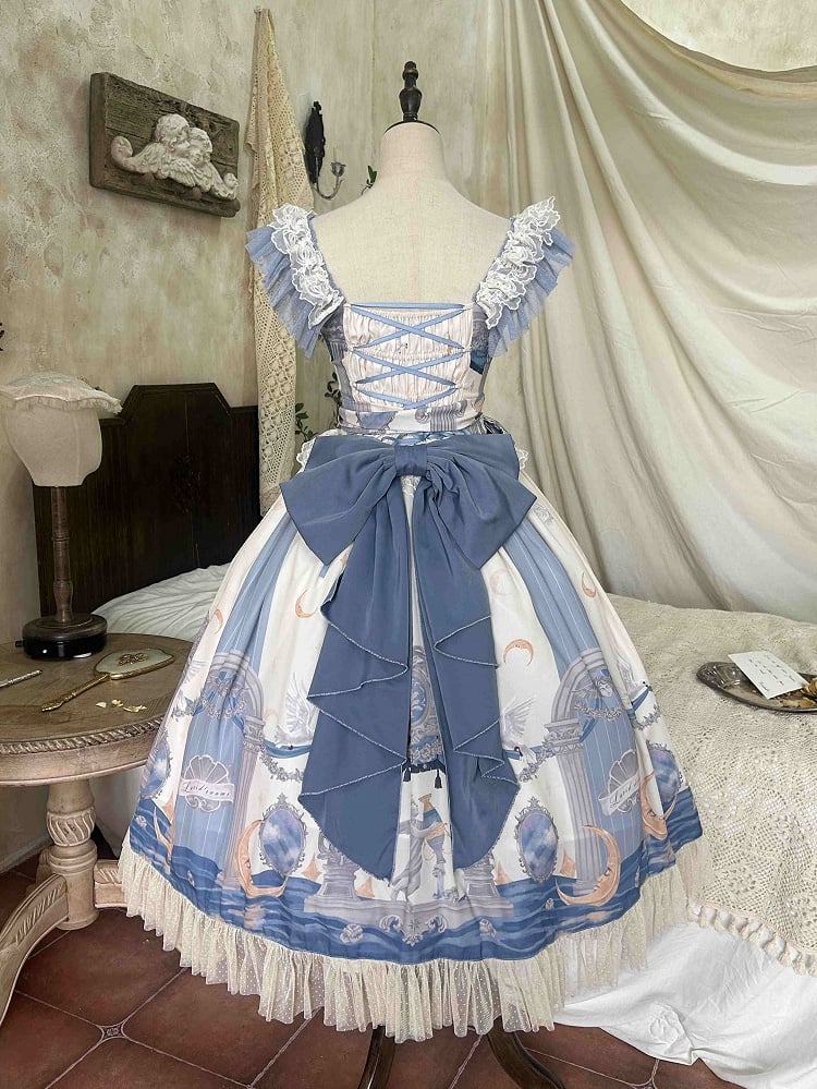 Klassischer Pullover und Kleid mit Engel-Mond-Taille und Printrock im Lolita-Baskenstil