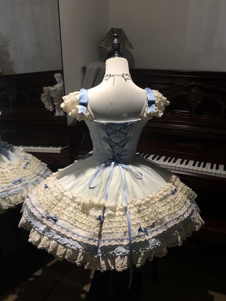 Dress Boned Lolita Blue Skirt Jumper Waist Accents Ballercore Bow