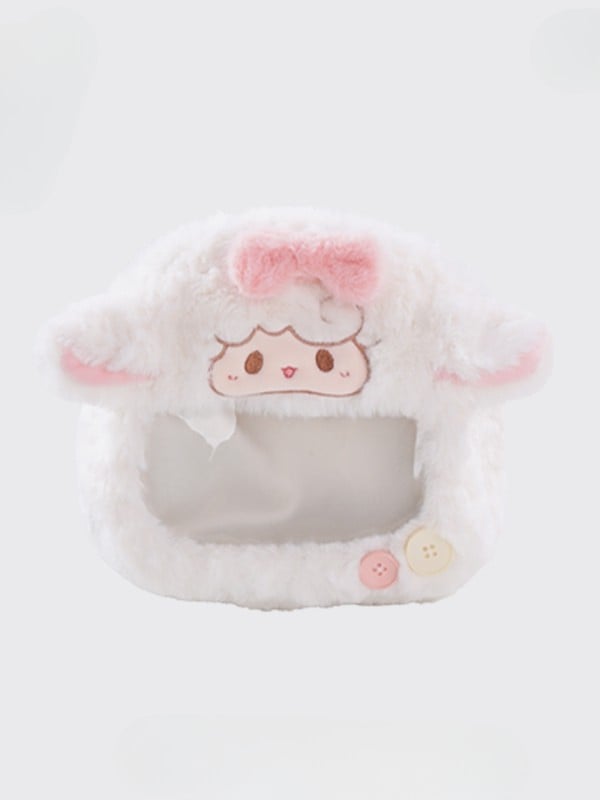 Bowknot Decorated Lamb Crossbody Bag White Plush Ita Cute