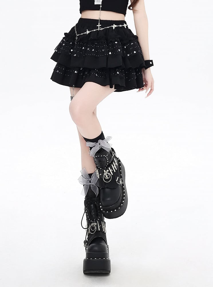 Black Sweetheart Sequins Puffy Tiered Skirt
