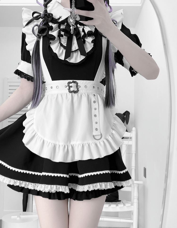 and Shorts Kei Jirai Set Pan Top Maid White Peter Collar Black with