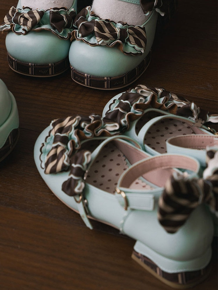 Herzmusterdetails Schnalle Lolita Bowknot Grünbraun Gestreift