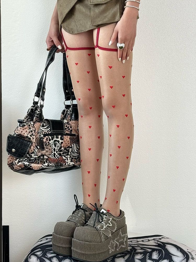 Suspender Pattern Nude/Black Heart Stockings