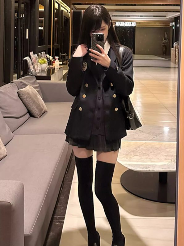 Muster Dark JK Rock Plissee Uniform 39CM Plaid Grau