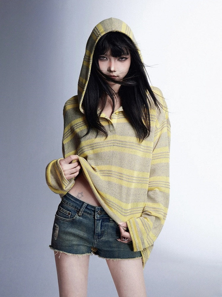 Loose Protection Yellow/Black Sun Top Knitted Hooded