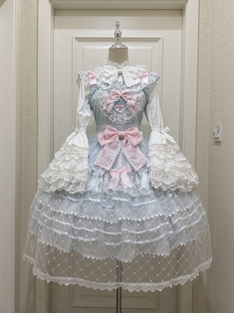 Overlay Jumper Flower Skirt Heart Princess Hem Bodice Lolita Applique Blue