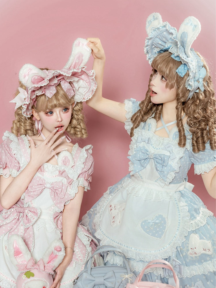 Pattern Ears Blue Pink Bonnet Polka-dot Black / Red Bunny