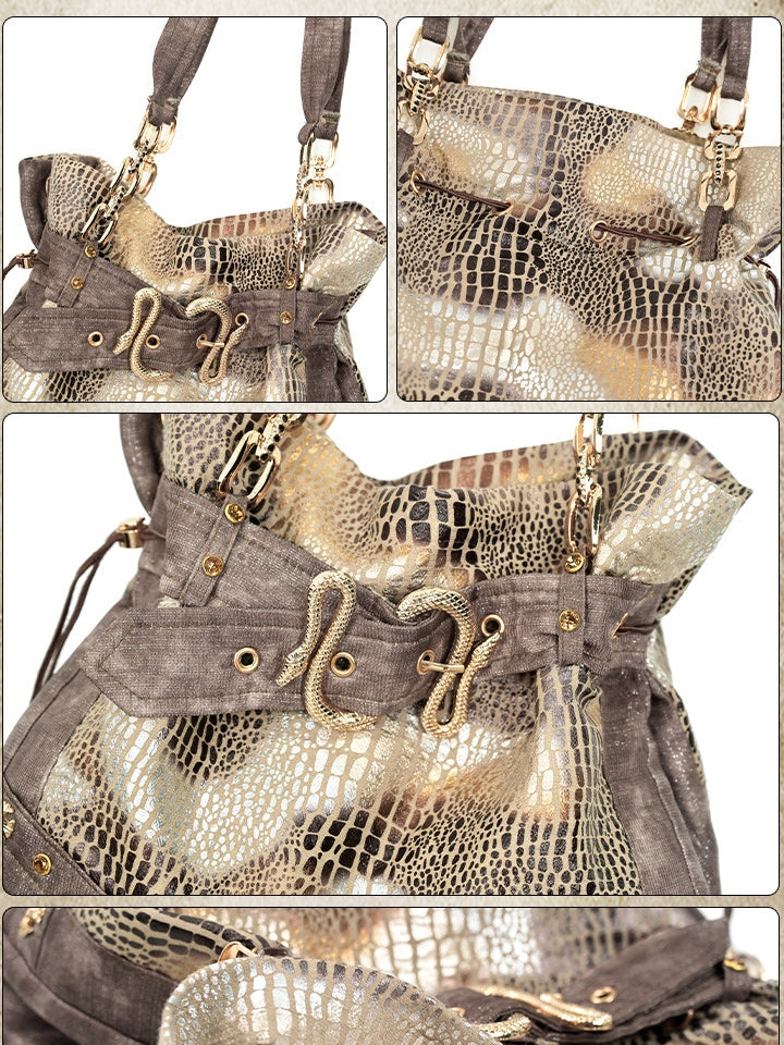 Wasteland Punk Pattern Shoulder Bag Snakeskin Brown