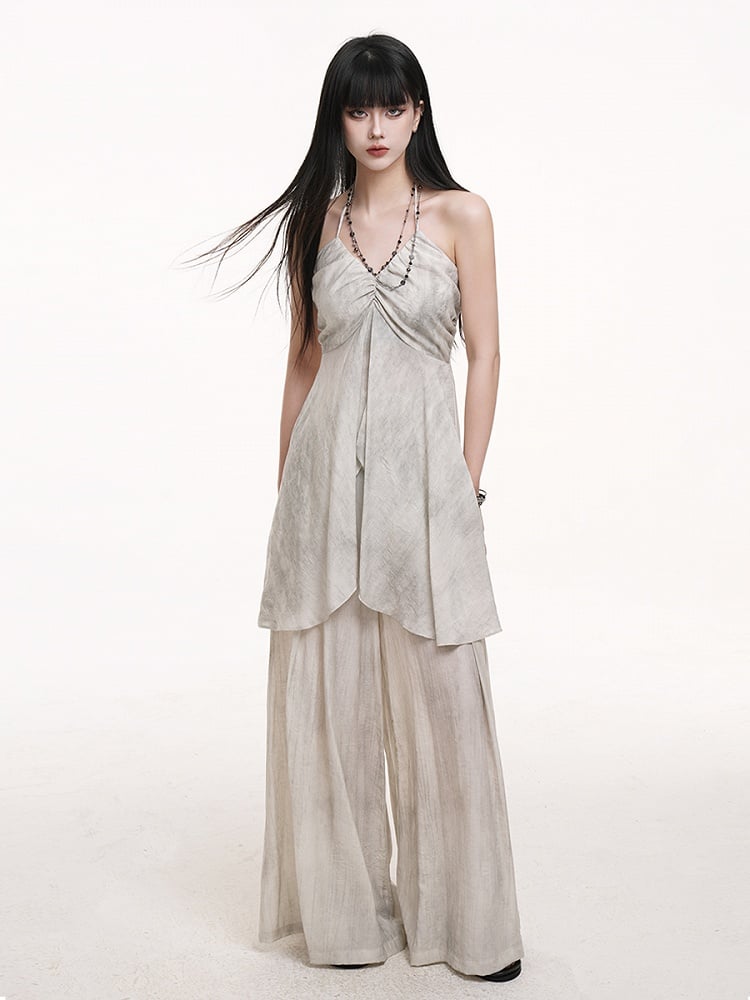 Bust Ruched Slit Halter with Center Gray Cami Gothic Top Detail