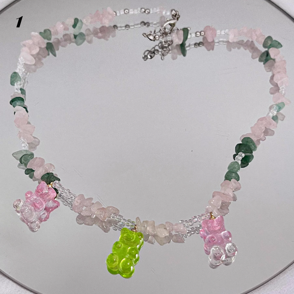Collier et bracelet en forme d'ourson en gélatine Macron Y2K
