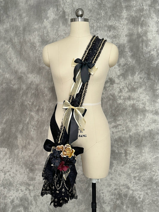 Black Ribbon Gold Bows Flowers Decorated and