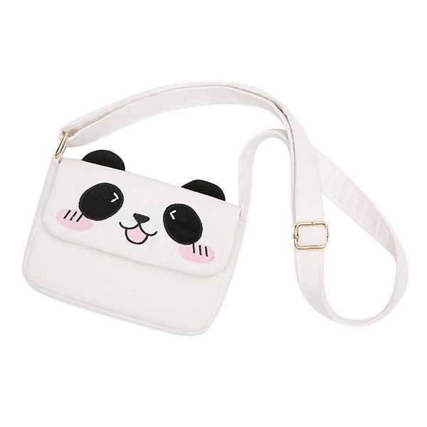 Weiße Umhängetasche mit Panda-Stickerei