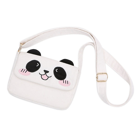 Weiße Umhängetasche mit Panda-Stickerei