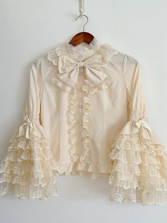Bell Layered Lolita Sleeves Blouse Lace Apricot