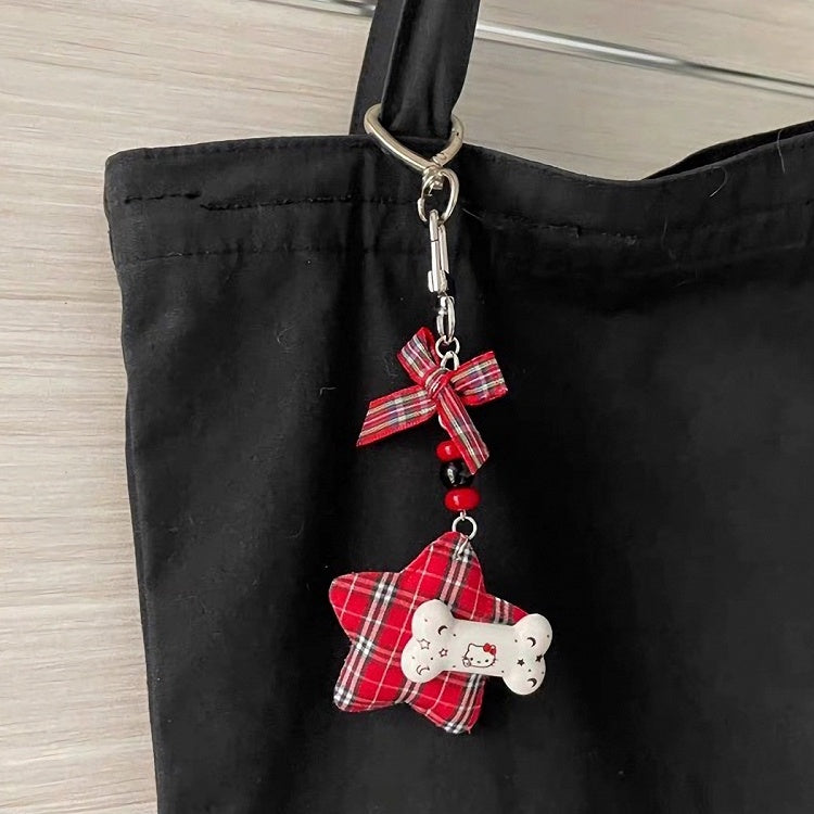 Bow Necklace Y2K Red Cross Burgundy Heart Keychain/Red