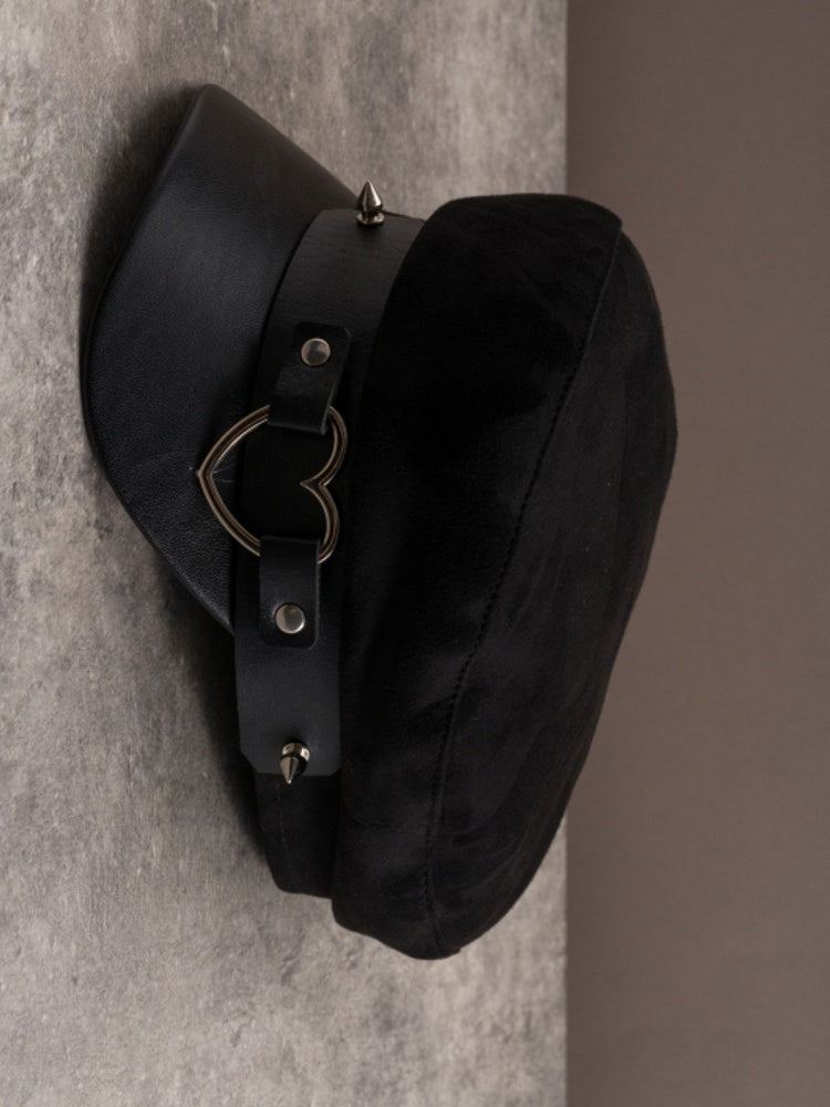Details Heart Studs Hat Beret Gothic Ring Black