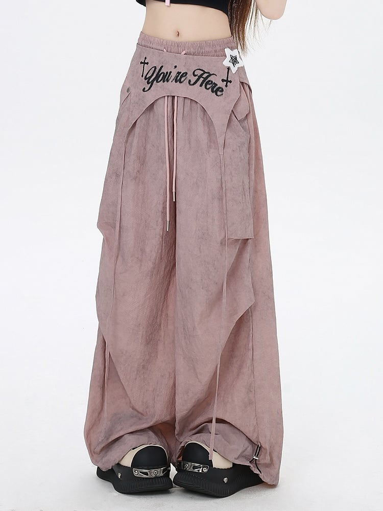 Waist Asymmetrical Pants Punk Accessory Dusty Pink Drawstring Waist Wasteland with