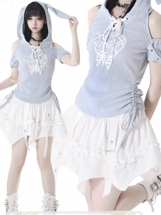 Balletcore White Curved Hem Star Skirt Studs