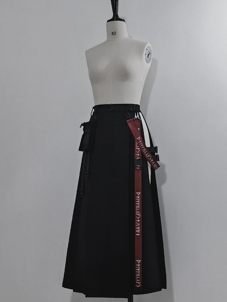 and Black Waist Cargo Straps Bag Skirt High with Slit