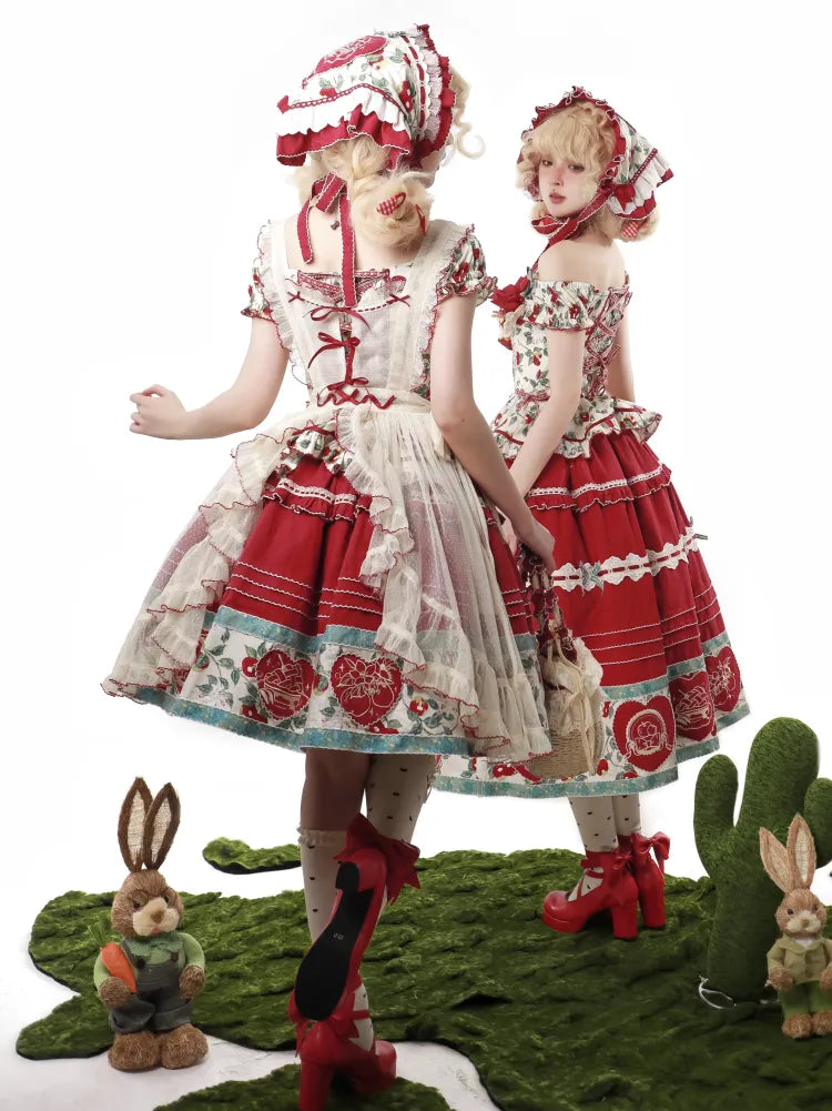 Roter Country Lolita Dreiecksschal mit Apfel-Print