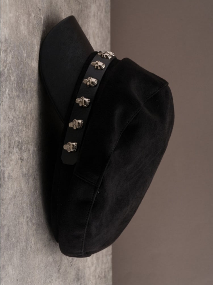 Verzierte Gothic Black Design Schnalle Hut Skelett Baskenmütze