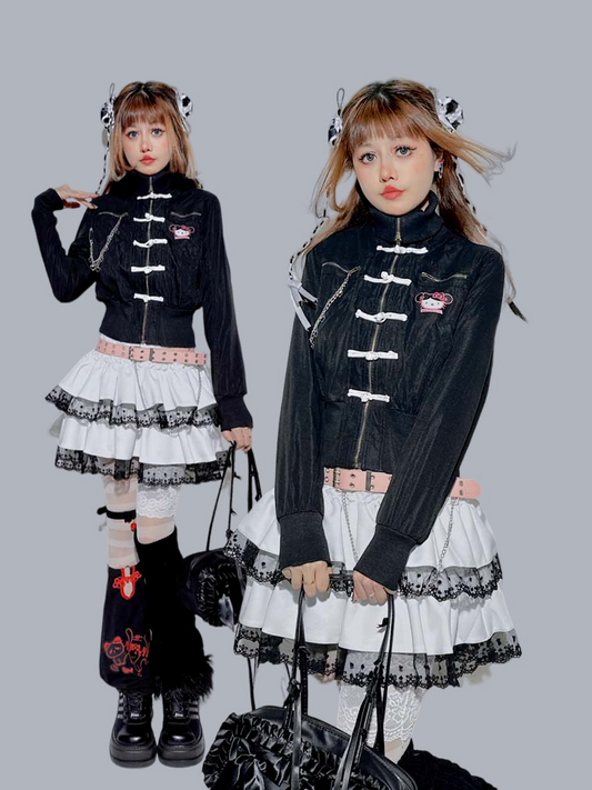 ブラックハイネックチェーン&ピンディテールキティトップ