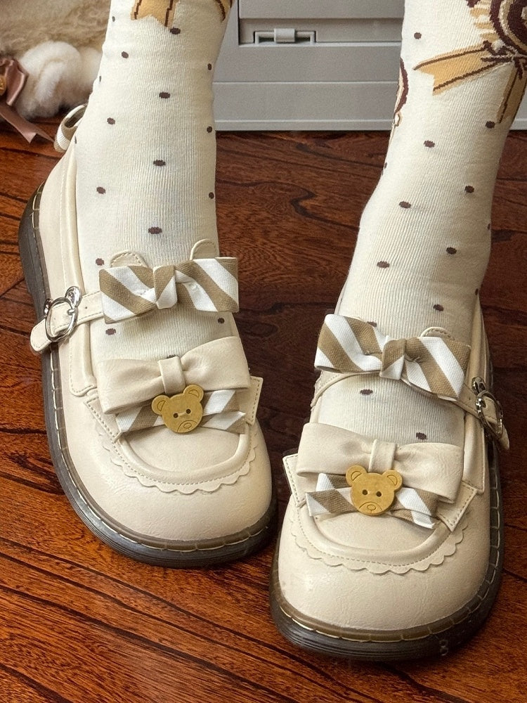 Muster PU Details Off-White 2cm - Gestreifte Schuhe Schleife Lolita Bär
