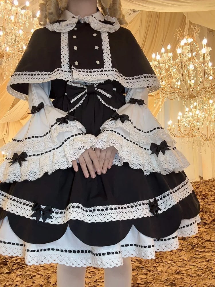 Decoration Black Bowknots White Peter Pan Collar Bell Sleeves Blouse