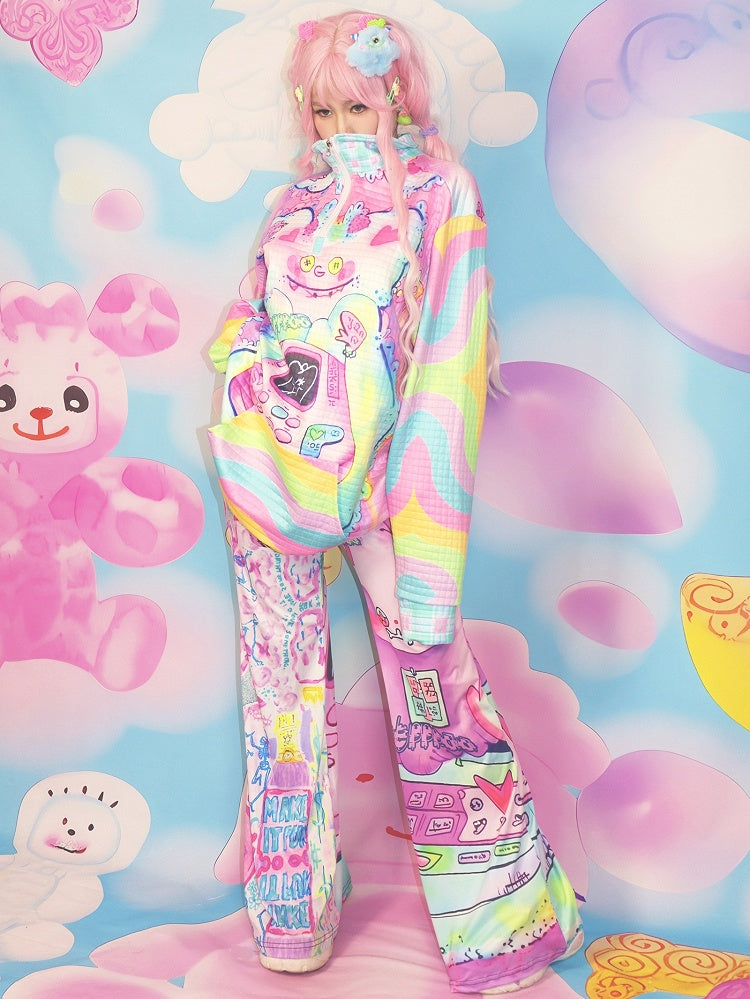 Print Sweatshirt Mode Cartoon Bunte Gyaru