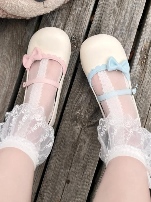 Beige Schleife Süße flache blaue PU-Akzente rosa nicht übereinstimmende Schuhe
