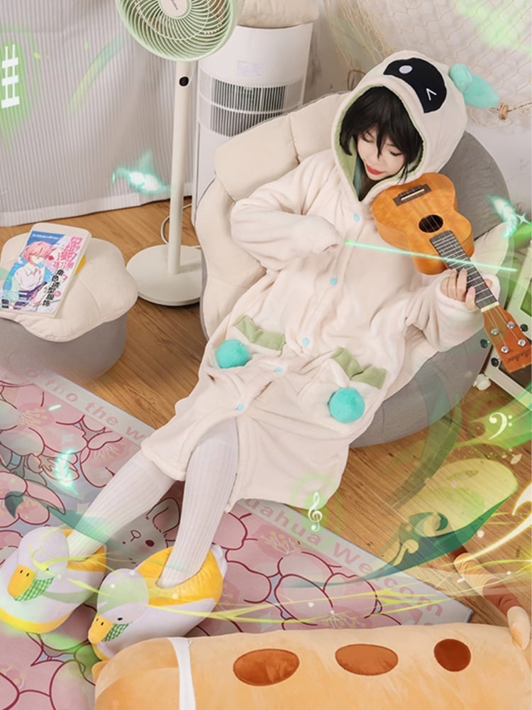 Venti inspirierter beiger Plüsch-Pyjama mit langer Kapuze