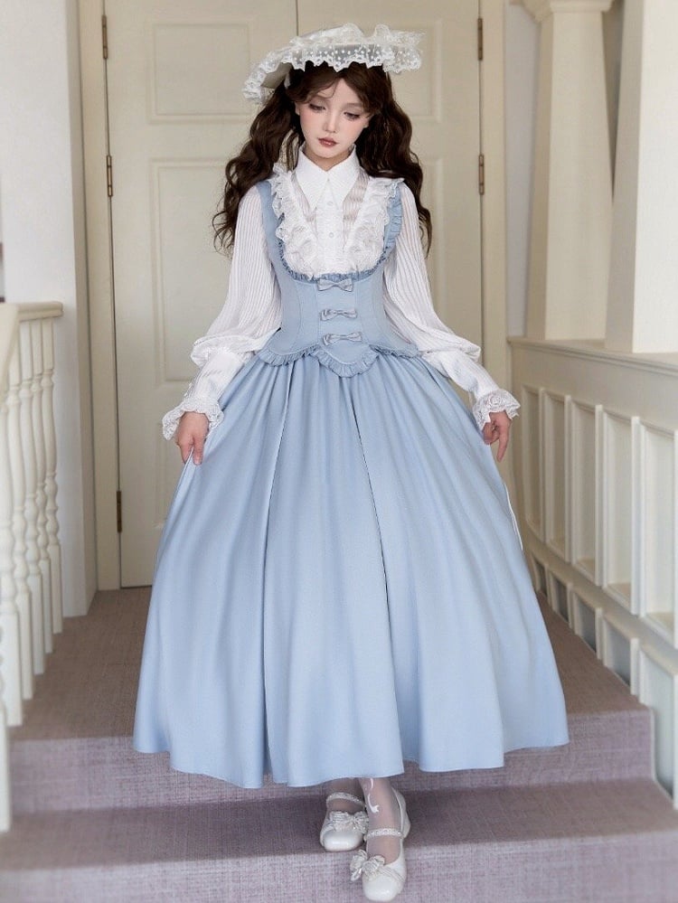 Classic Jumper Ruffle Bust Lolita Dress Under Trimming Skirt Edge Scalloped Elegant Blue