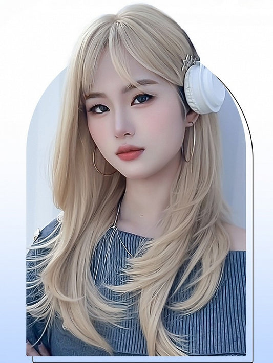 Bangs Length Blonde 60CM With Wig Straight