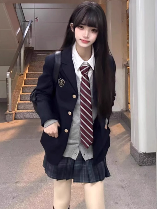 Muster Uniform Plaid Plissee JK 39CM Rock Blau