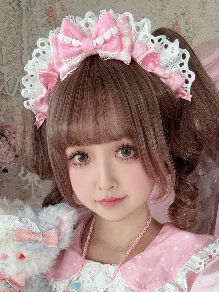 KC Polka-dot And Bowknot Lolita Pink Plaid Sweet Pattern Details