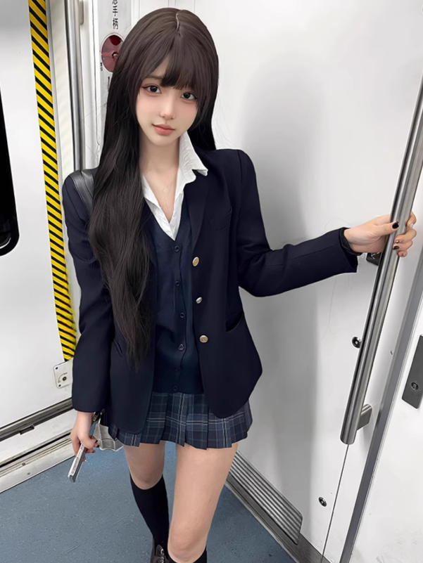 Muster Uniform Plaid Plissee JK 39CM Rock Blau