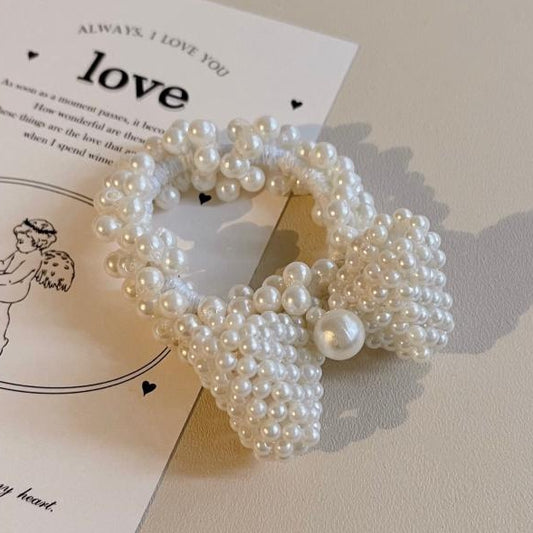 Beaded Hair Tie Bowknot White