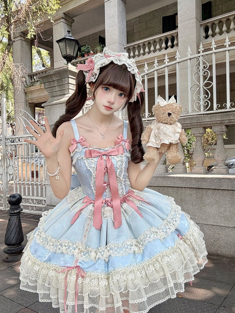 Jumper Bowknots Sweet Dress Decorated Blue Lolita Balletcore Skirt